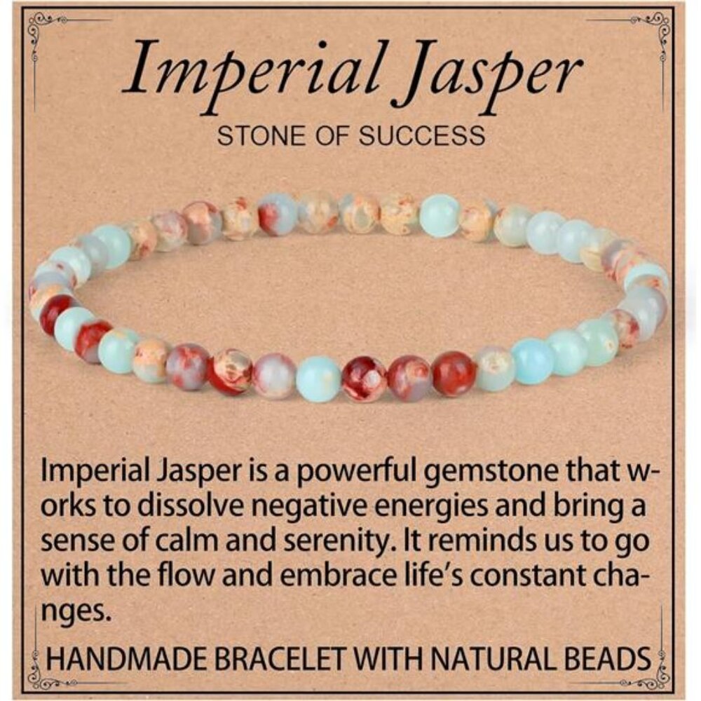 Womens mens imperial jasper crystal healing bracelet natural gemstone elastic